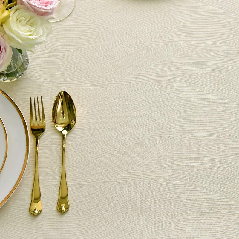 maxmill Round Jacquard Tablecloths Swirl Pattern Spillproof Wrinkle Free Heavy Weight Soft Table Cloth for Circular Table Cover of Buffet Banquet Parties Holiday Dinner Round 90 Inch Ivory - Image 4